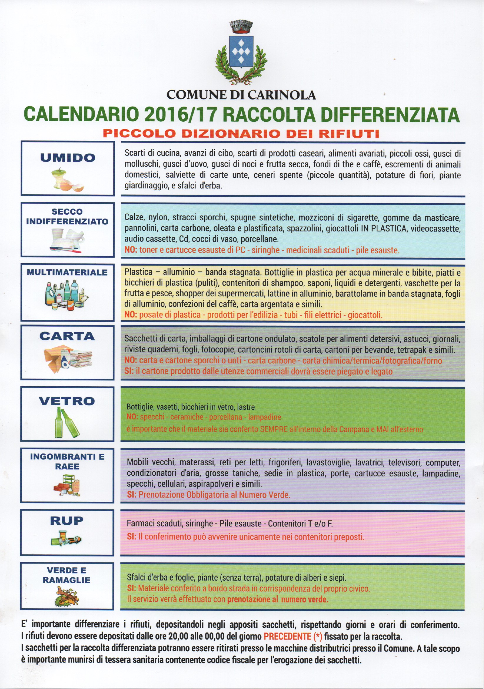 Calendario Raccolta Differenziata 2016-2017, 2