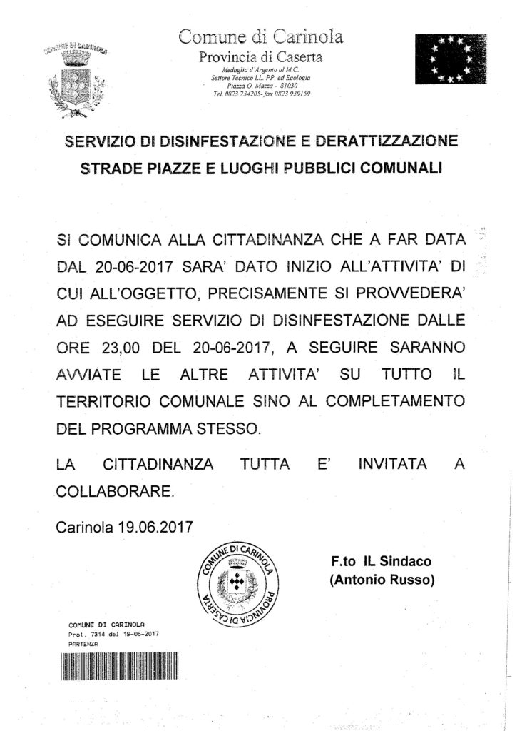 Avviso Pubblico per disinfestazione